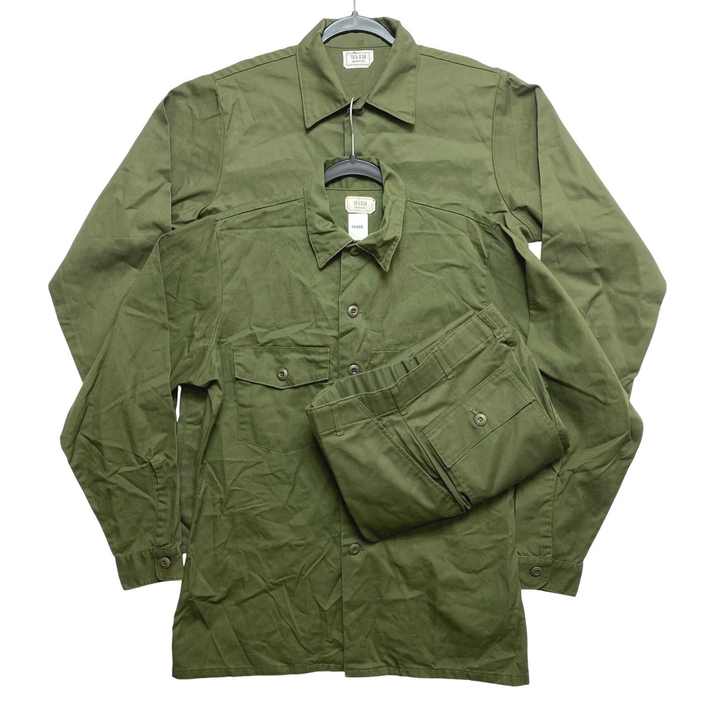 US Military OG-507 Utility Shirt and Trousers Set 16.5x34 32x29 Green Vintage